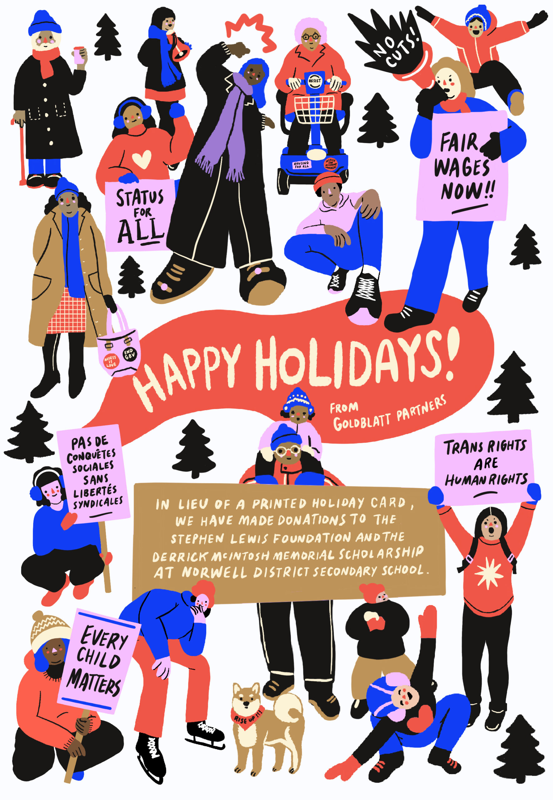 A colourful card wishing everyone Happy Holidays from Goldblatt Partners