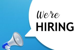 Image of a bull horn and the words "We're hiring"